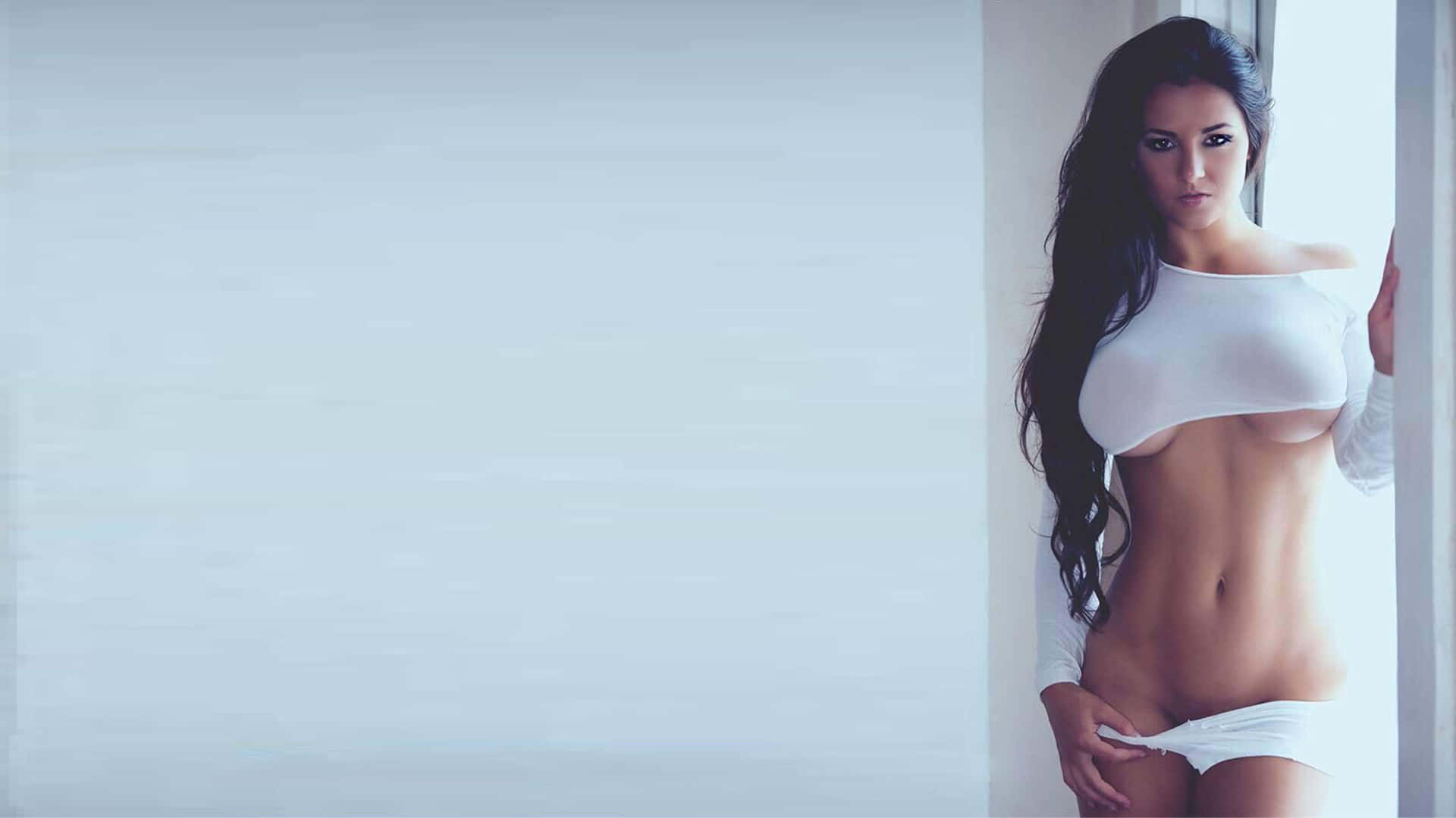 Sexet billede af kvinde iført hvid lingeri Wallpaper