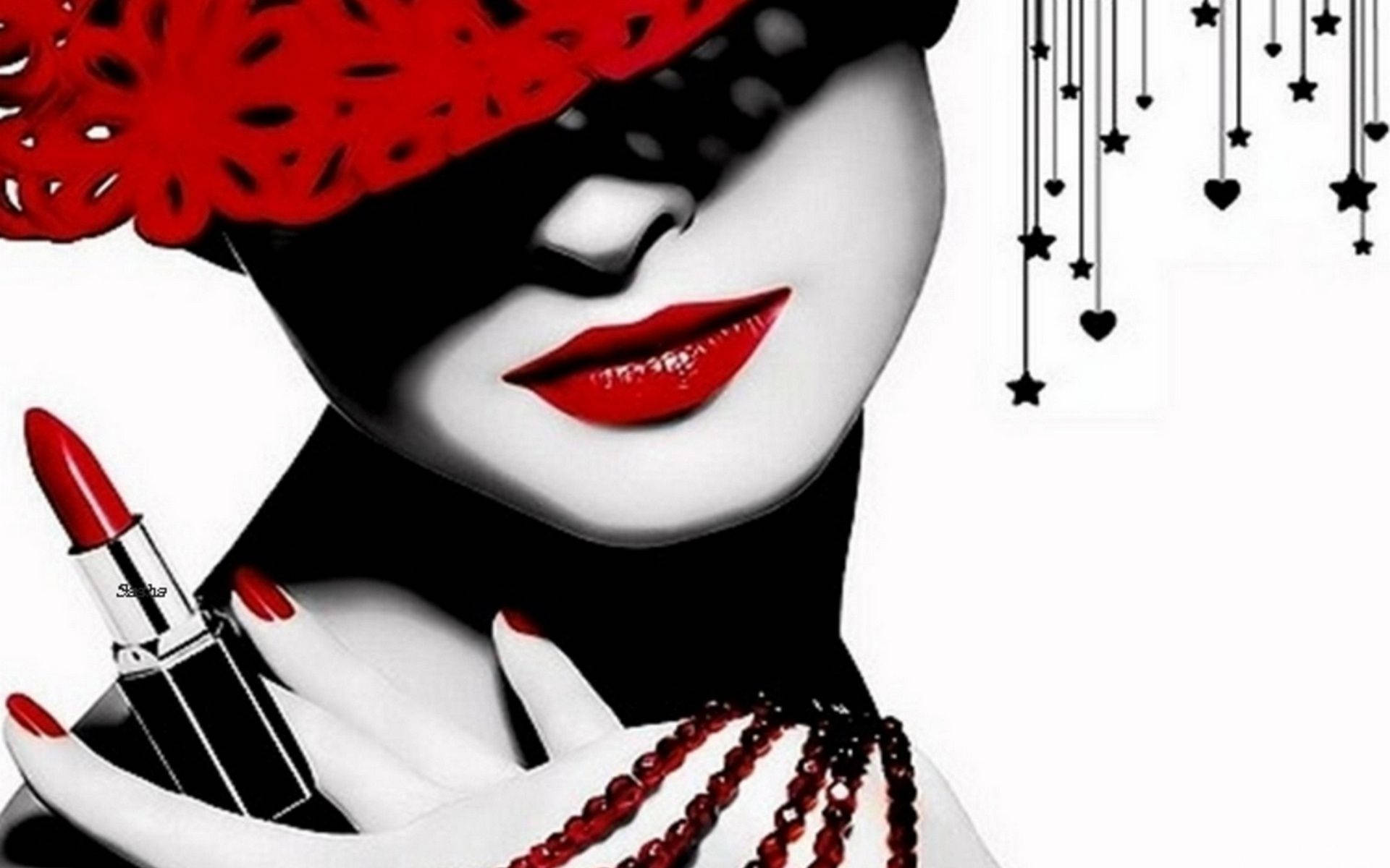 Download Sexy Lady With Red Lips Artwork Wallpaper 