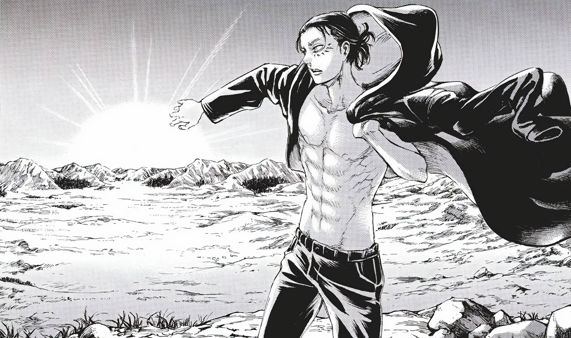 Explore a World of Fantasy with Eren from Manga Wallpaper
