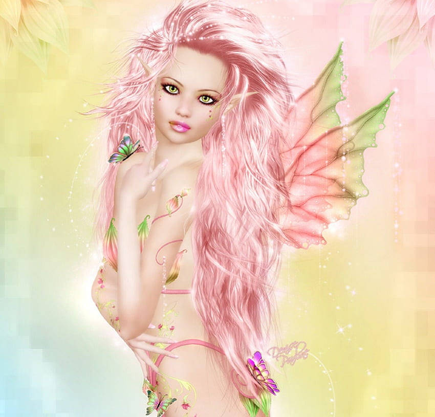 Sexy Pink Fairy Pose Background