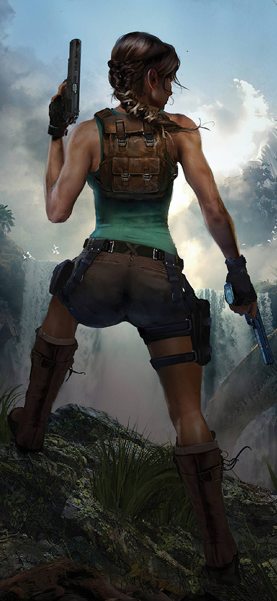 Sexet Tomb Raider Med Gun Iphone Tapet Wallpaper