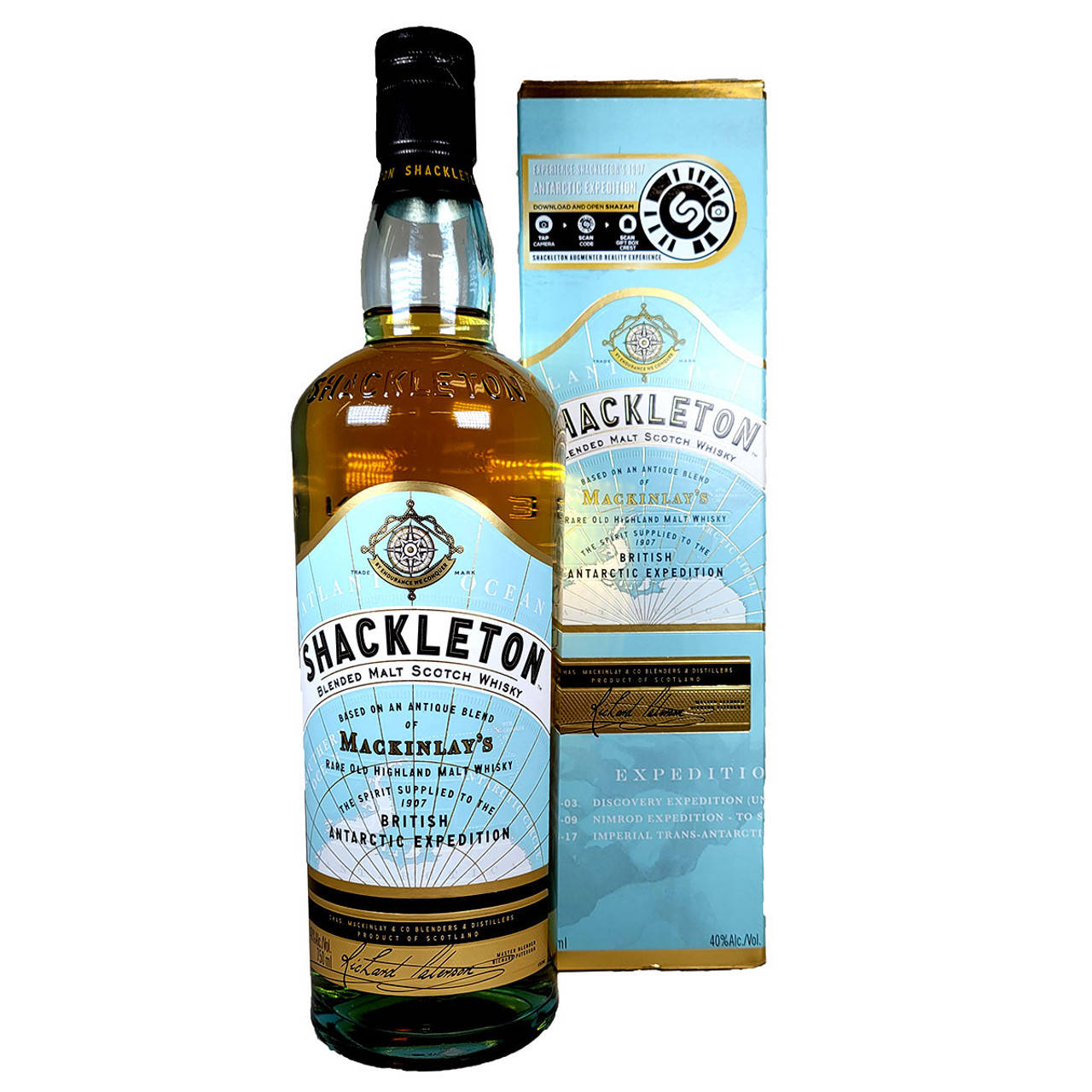 Shackletonè Una Bottiglia Di Whisky Scotch Maltato Misto. Sfondo