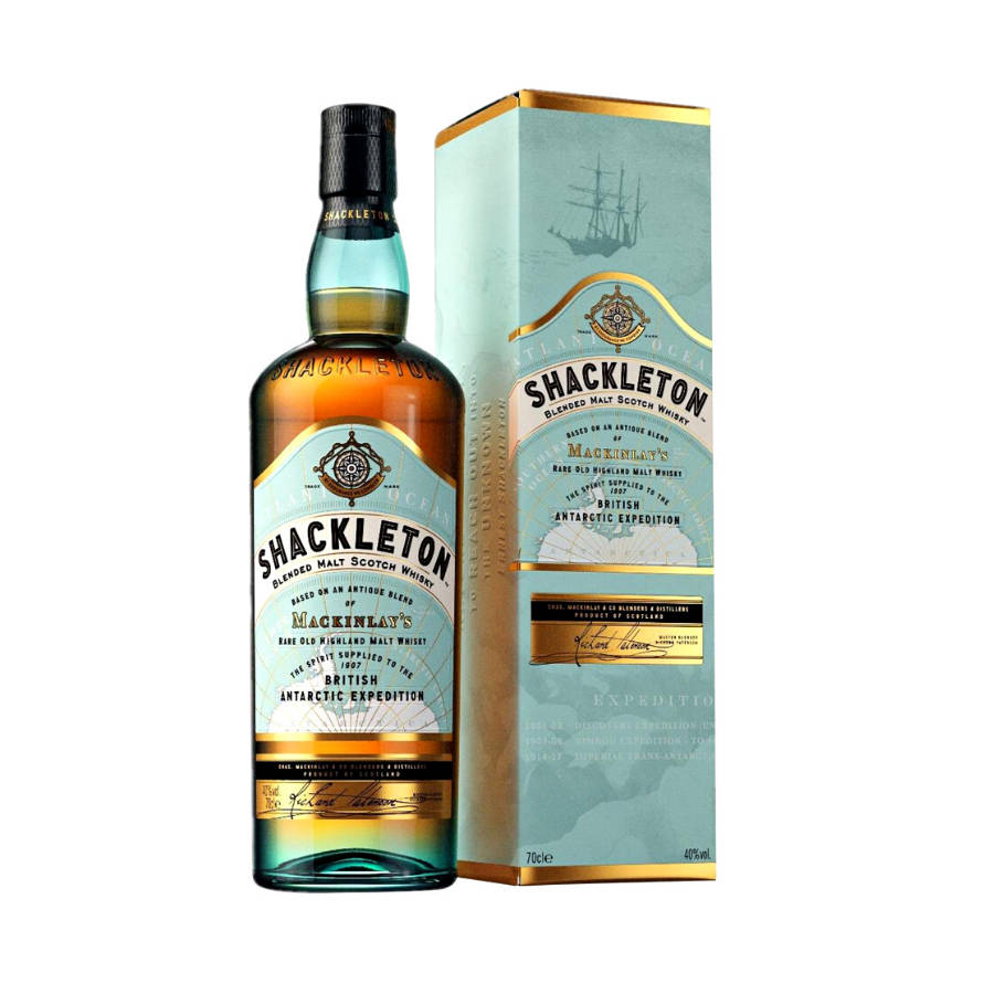 Shackleton Blended Malt Scotch Whisky Flaske og kasse Tapet Wallpaper