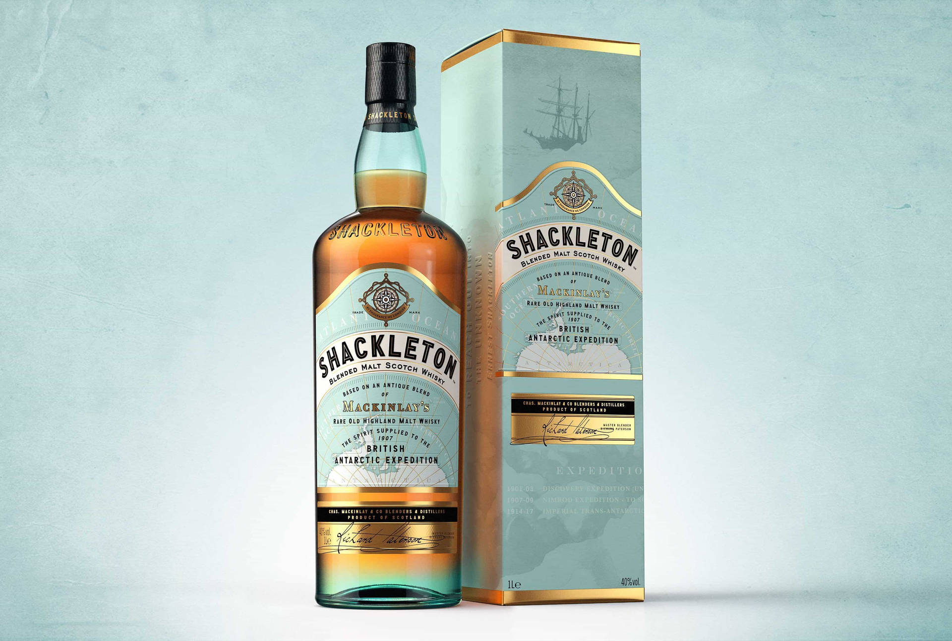Shackletonwhisky Teal Bakgrund Reklamfoto. Wallpaper