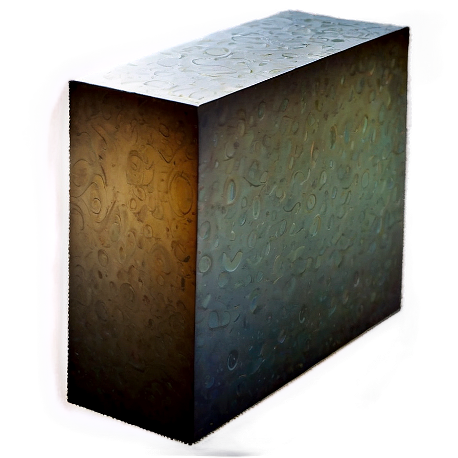 Shadow Effect Rectangular Prism PNG 90 PNG — A glowing rectangular block with textured surface and water droplets, illuminated from within against a soft gradient background.