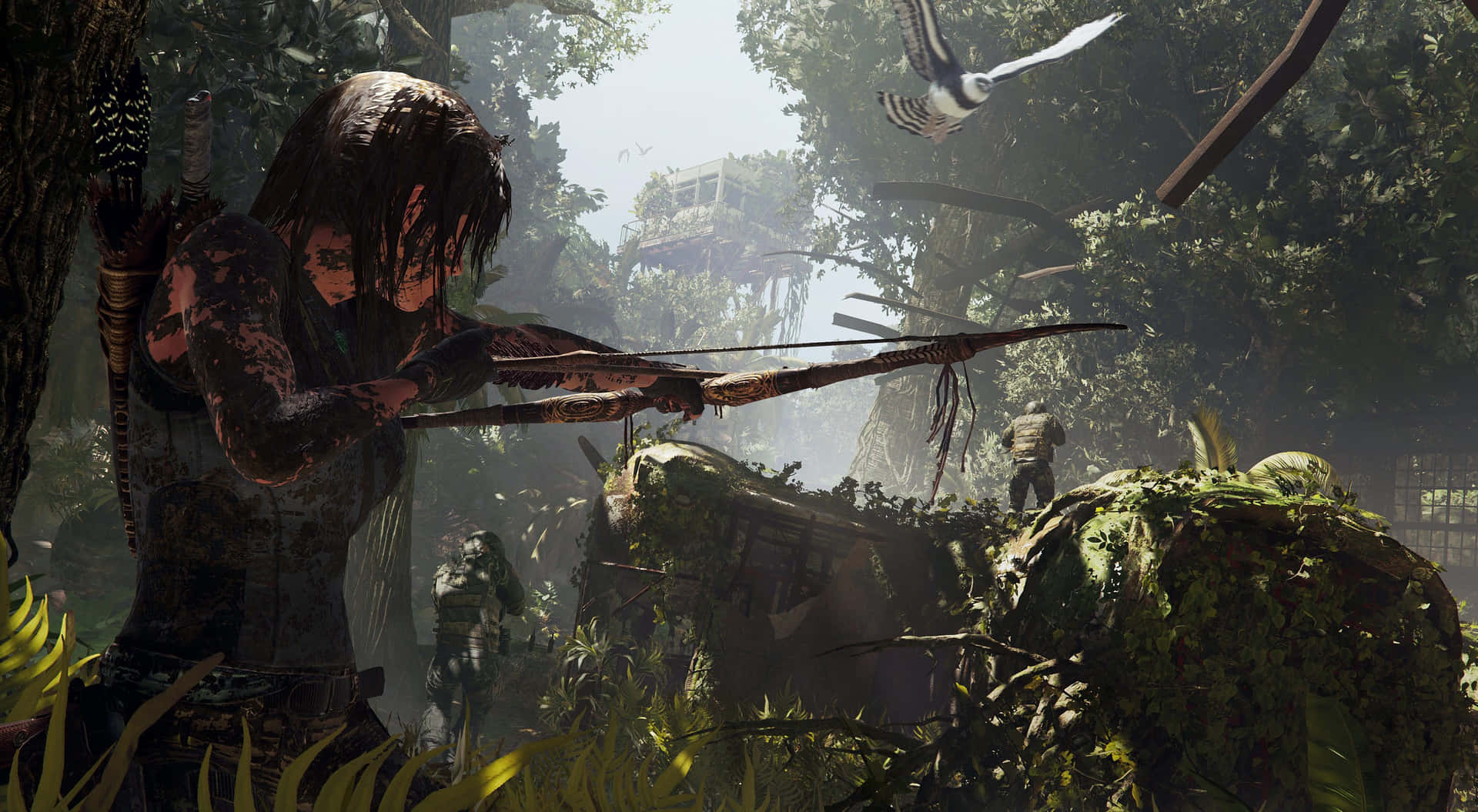 Lara Croft tager handling i Skygge af Tomb Raider. Wallpaper