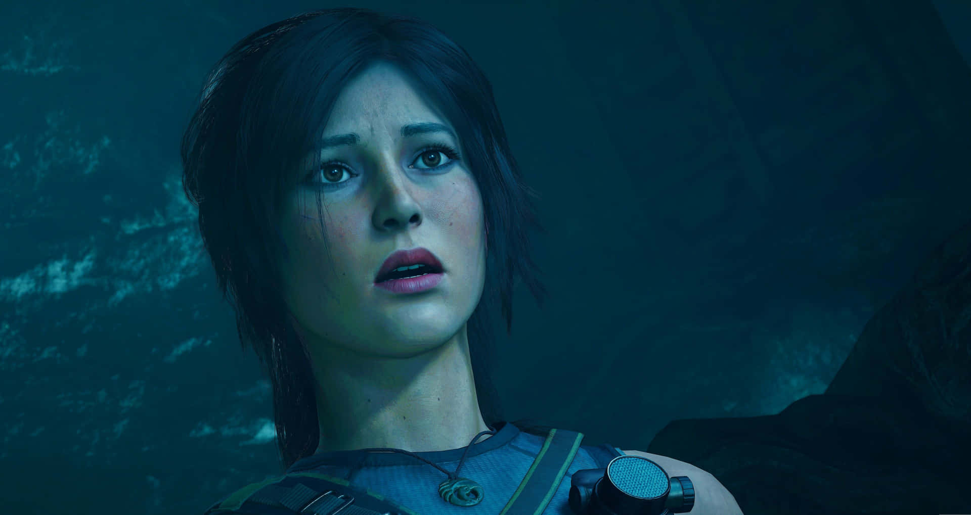 Lara Croft navigerer en farefuld rejse i Skyggen af Tomb Raider. Wallpaper