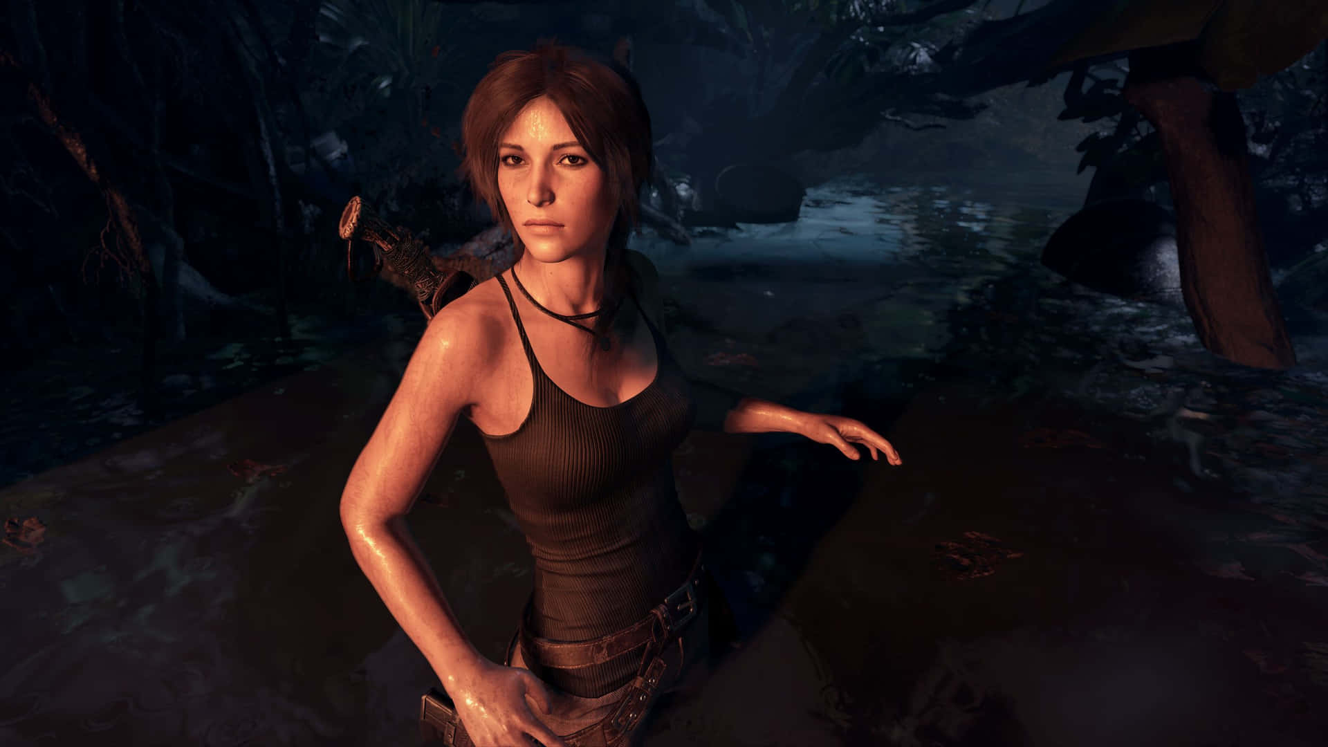 Lara Croft på jagt i Skygge af Tomb Raider Wallpaper