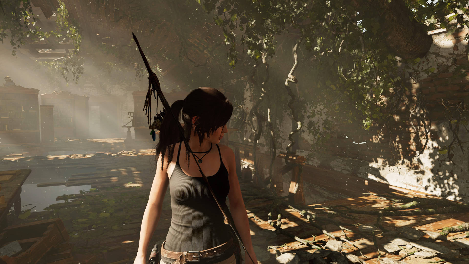 Majestic View of Lara Croft in Shadow of the Tomb Raider Game Wallpaper