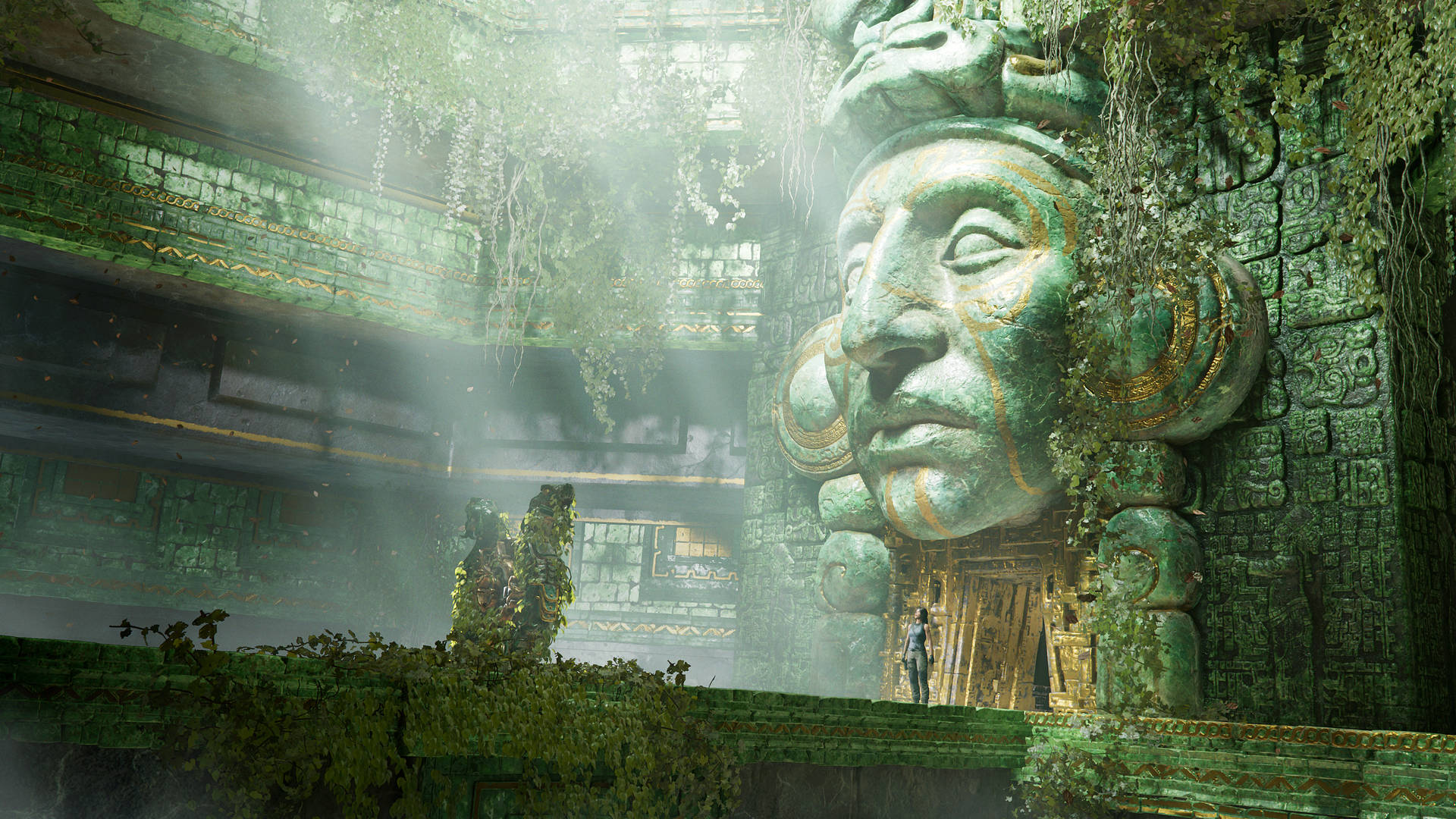 Stunning 4K Image of Lara Croft in Shadow of The Tomb Raider Temple Interior Wallpaper