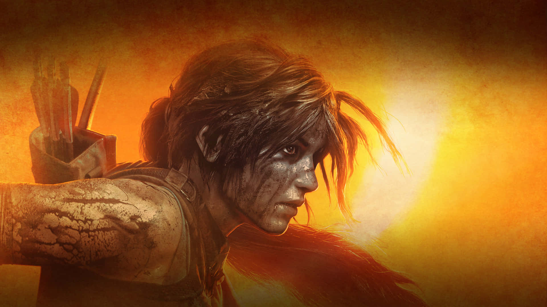 Skygger fra Tomb Raider Croft kæmper mod sine fjender på hulerne væg. Wallpaper