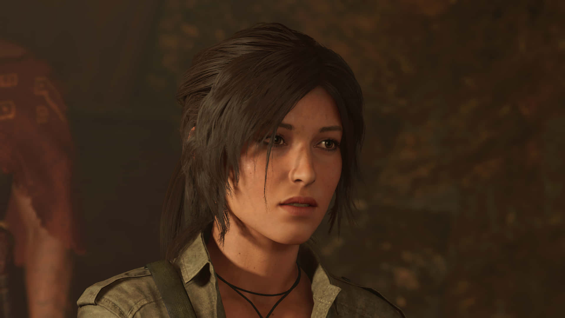 Lara Croft Hopper Ind I Eventyr I Skyggen Af Den Tomb Raider Wallpaper