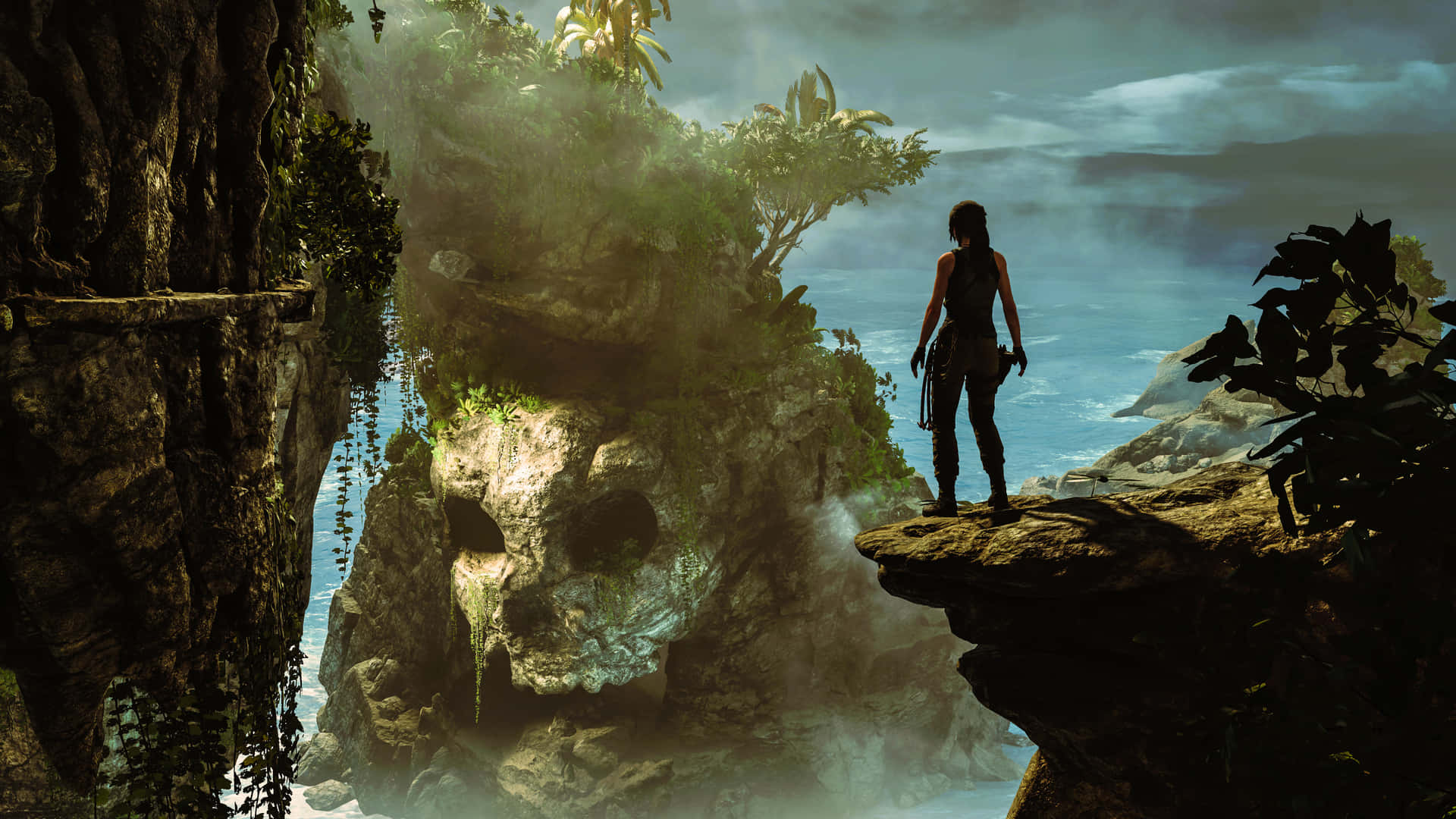 Lara Croft takes the plunge and discovers the dangers of the depths within Shadow of the Tomb Raider Wallpaper