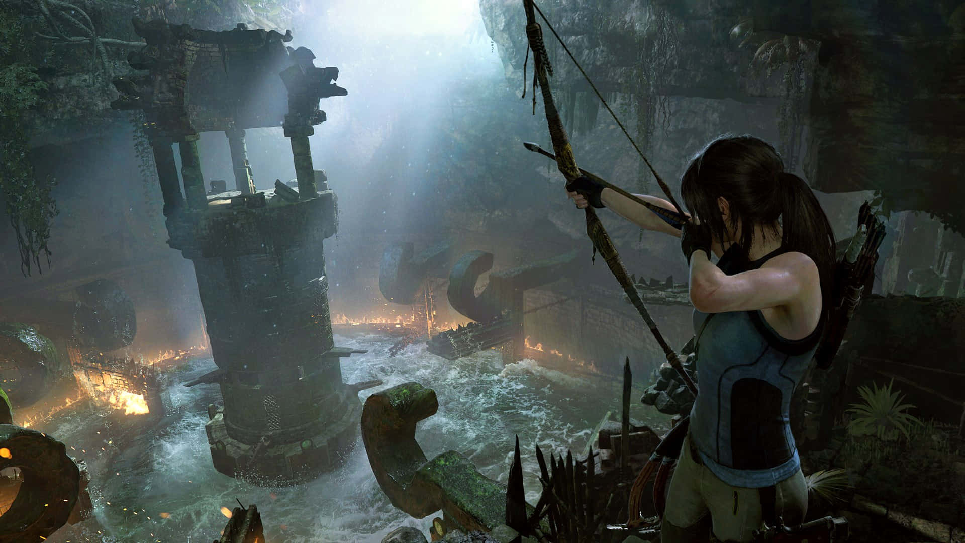 Skygge af Tomb Raider Croft sigter Tapet Wallpaper