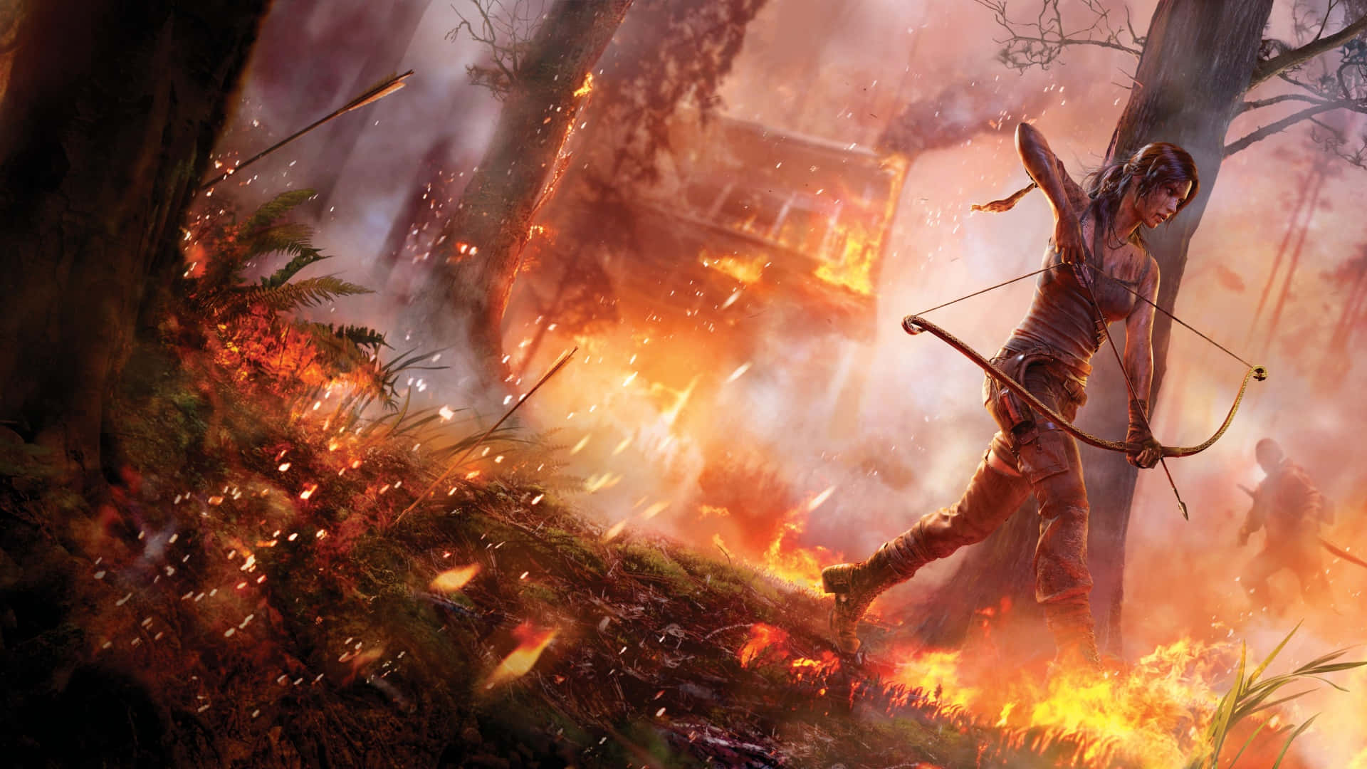 Skugganav Tomb Raider Croft I Skogen. Wallpaper