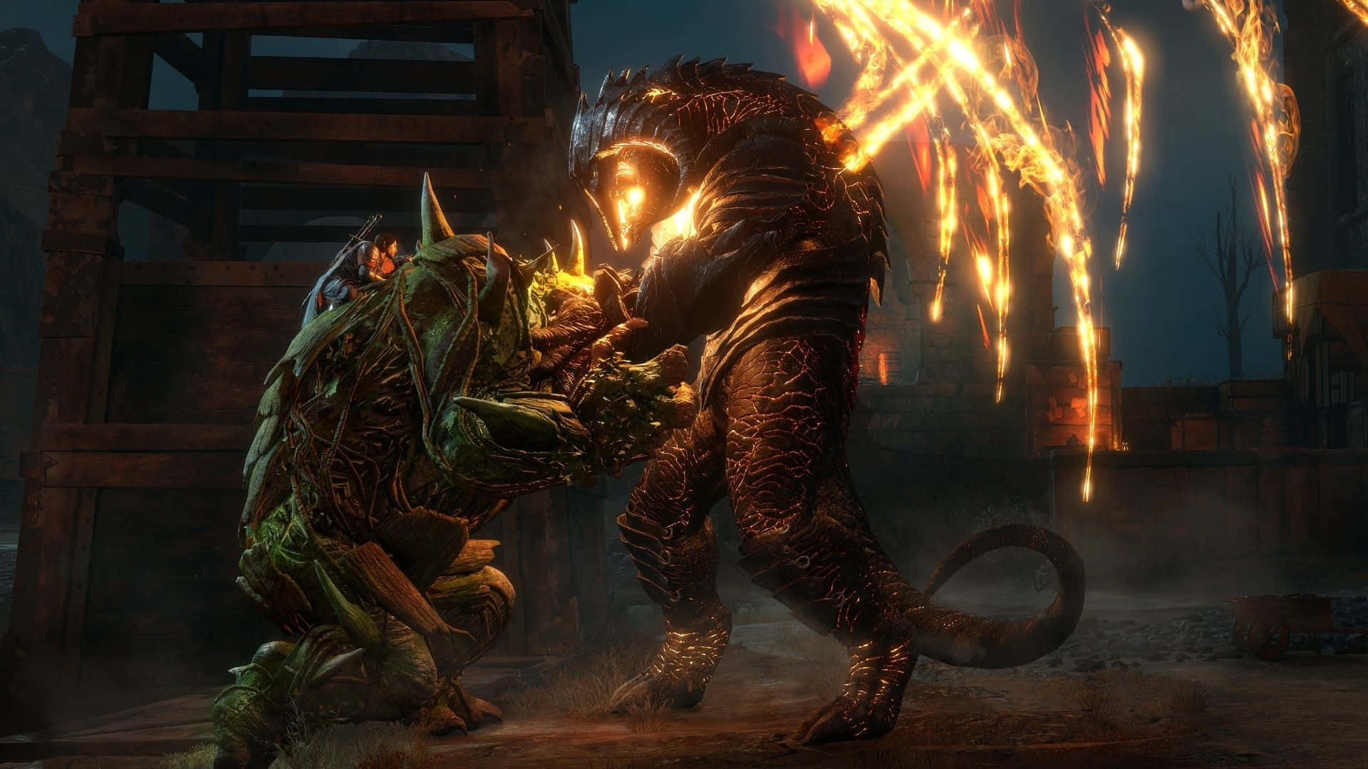 A Character Is Fighting A Creature With Fire