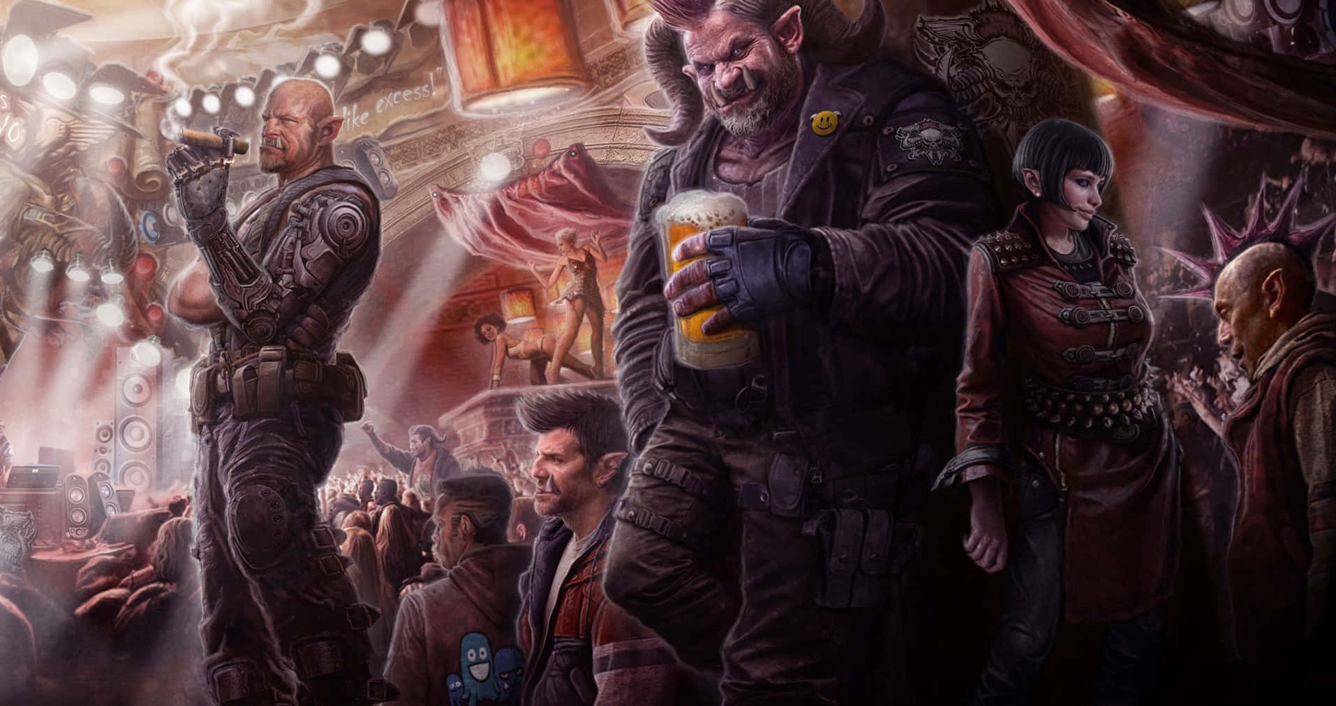 Træd ind i verden af Shadowrun med dette cyberpunk-inspirerede tapet. Wallpaper