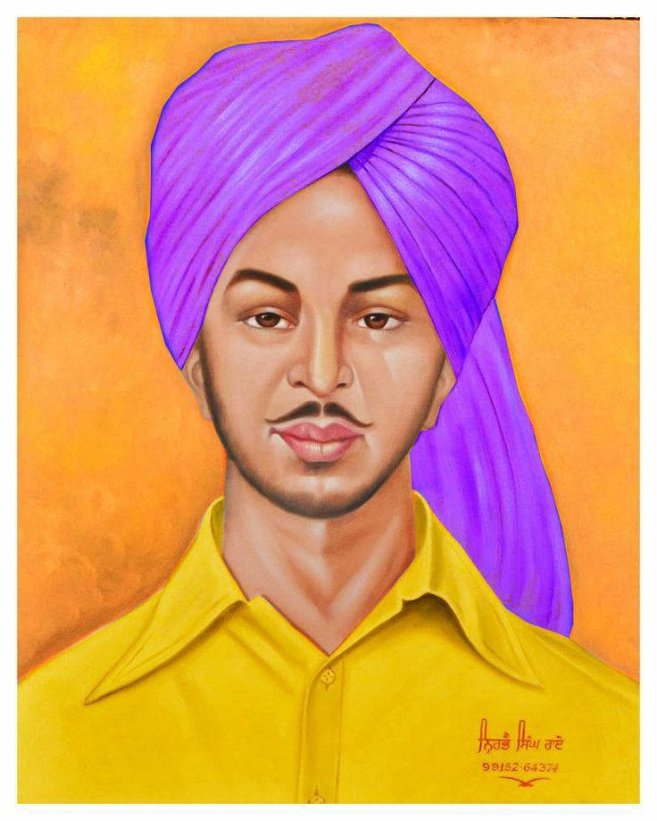 Jagskulle Vilja Ha Shaheed Bhagat Singh Yellow Painting Som Min Dator Eller Mobilskärmsbakgrund. Wallpaper