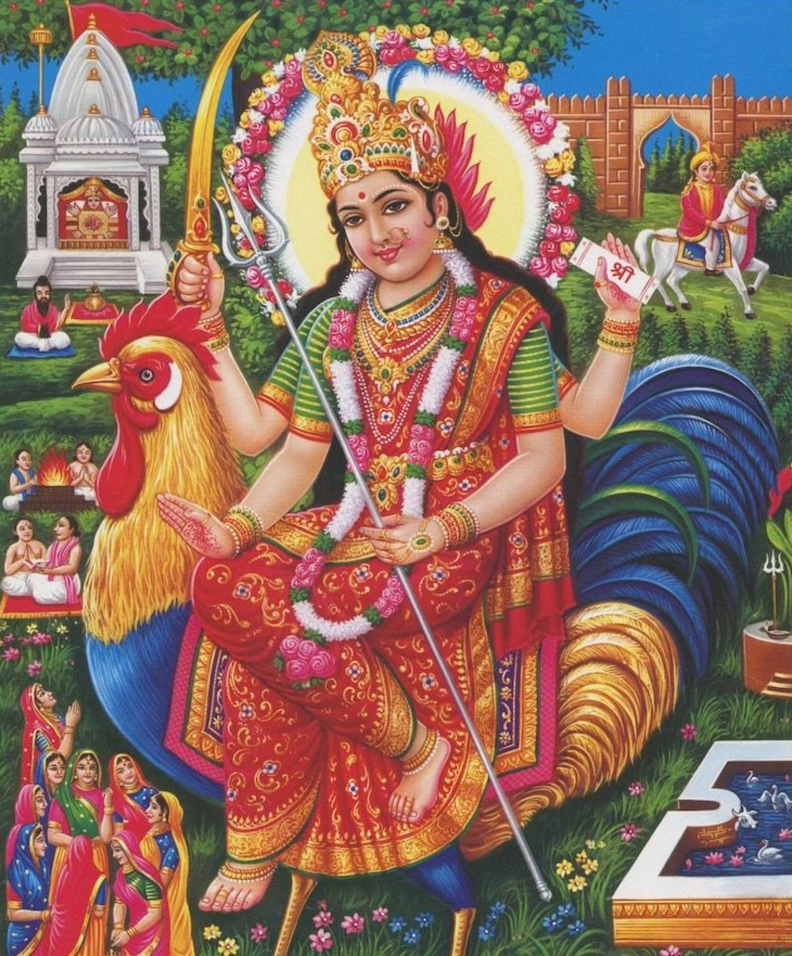 Shakit Hindu Deity Riding A Chicken Wallpaper