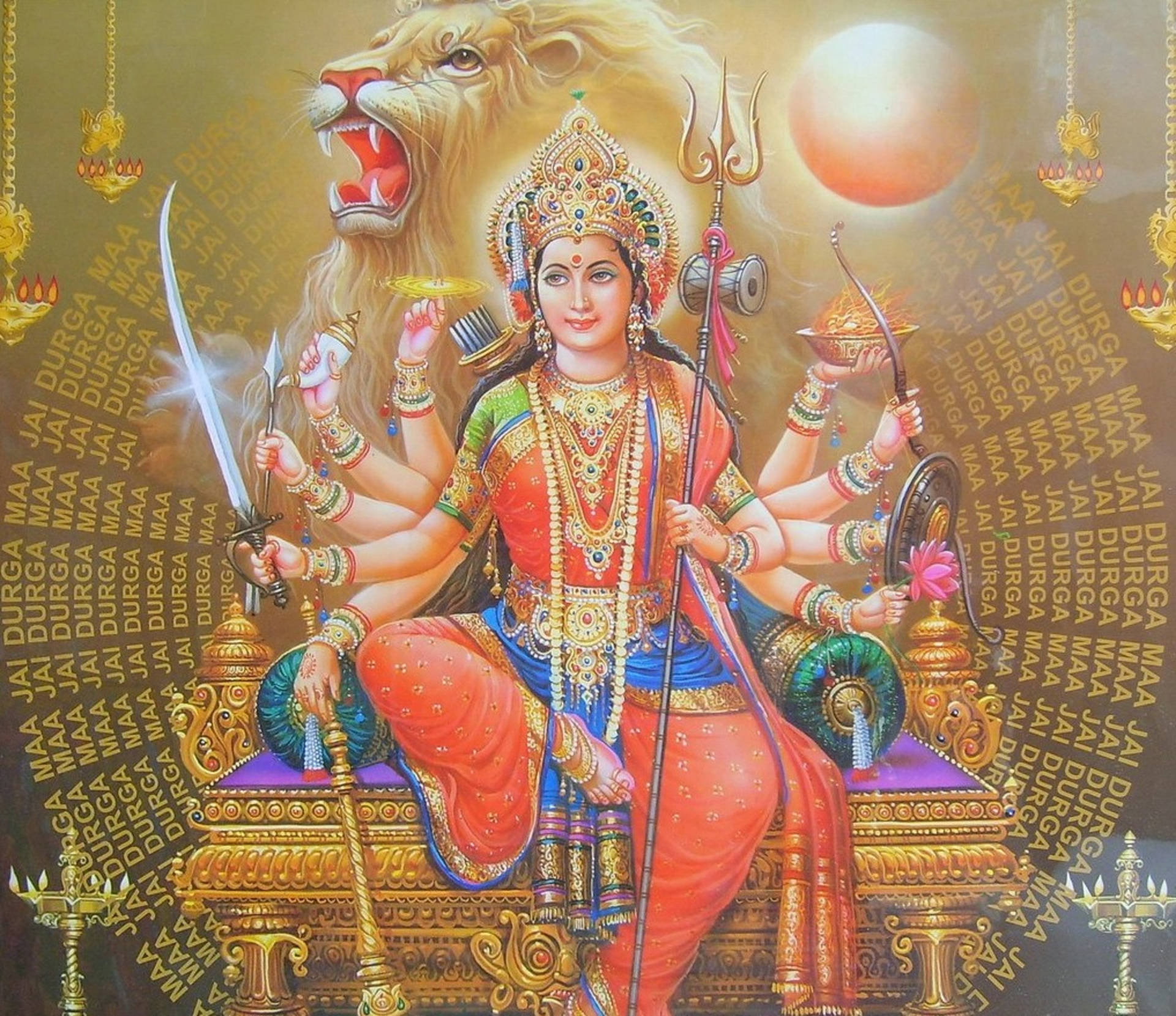 Shakti Hindu Deity And Lion Wallpaper
