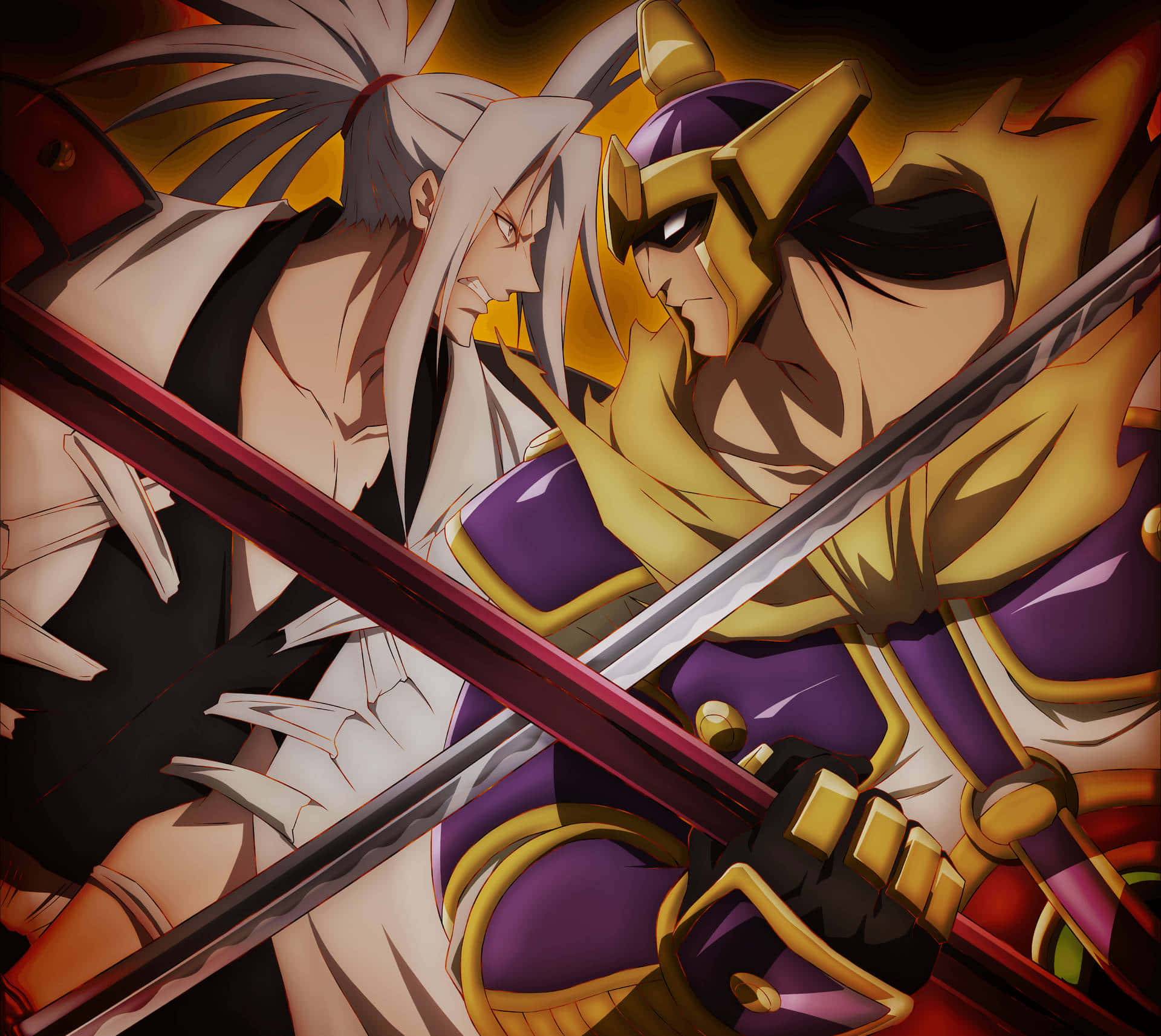 Two warriors battle each other as part of the Shaman Fight in Shaman King