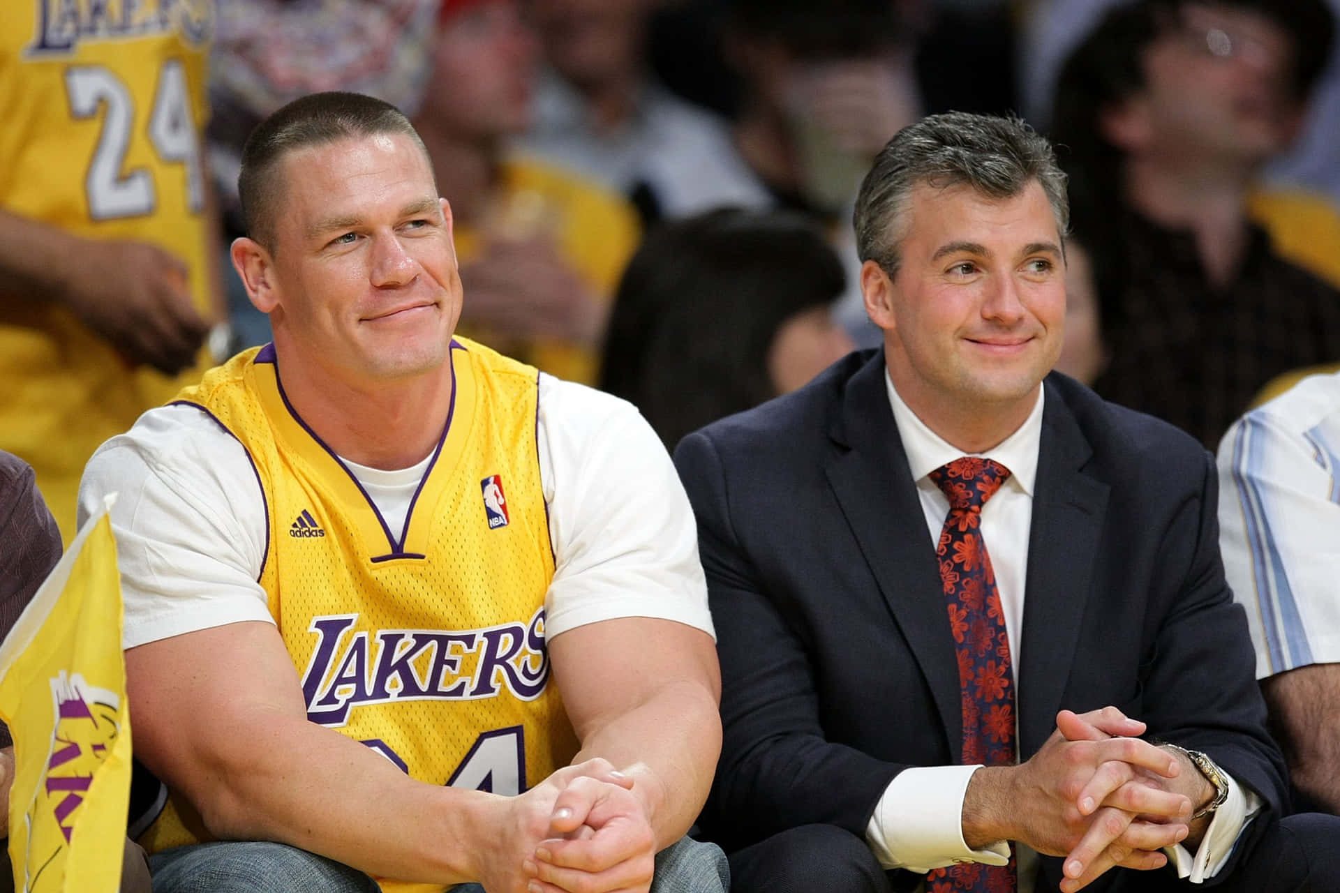 Shane Mcmahon Watching A Lakers Game With John Cena Wallpaper