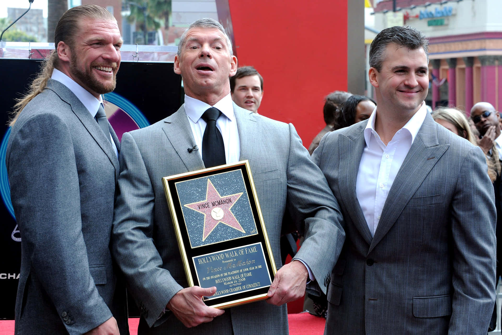 Shane McMahon With Vince McMahon And Triple H Wallpaper