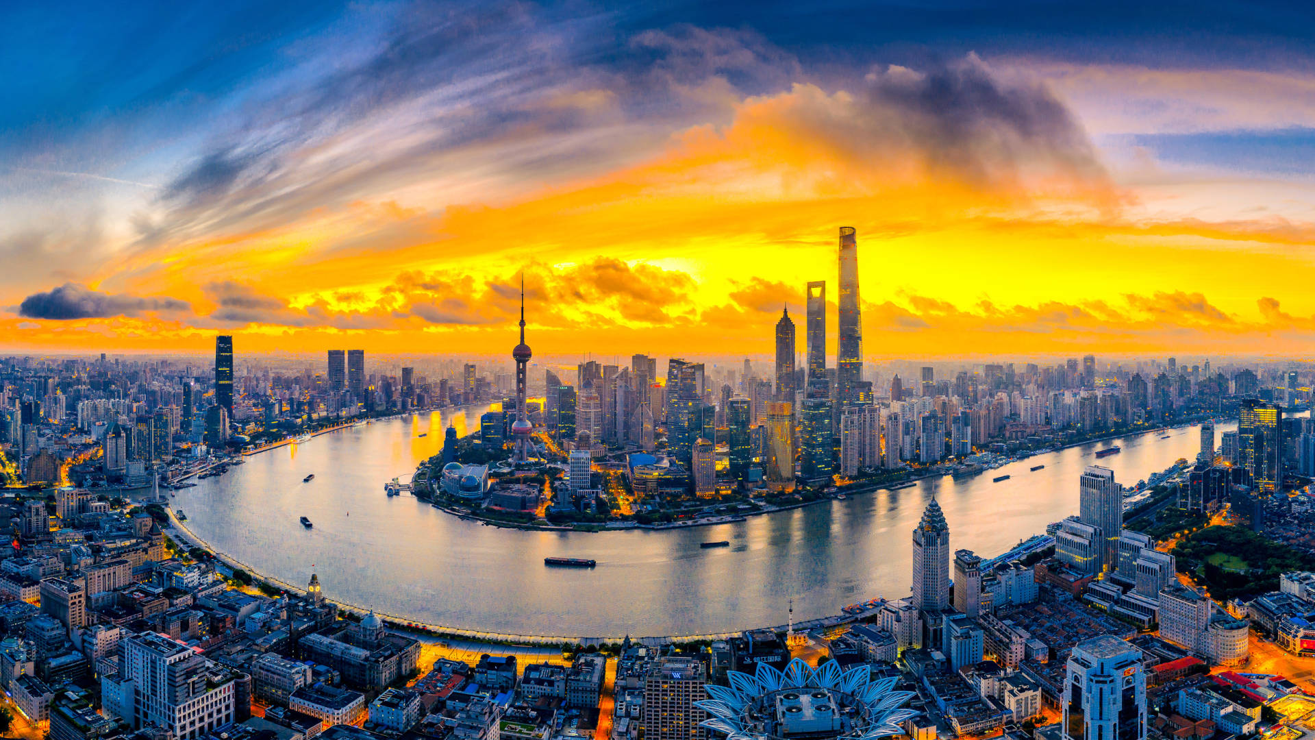 Shanghaistadssilhuett Panorama. Wallpaper