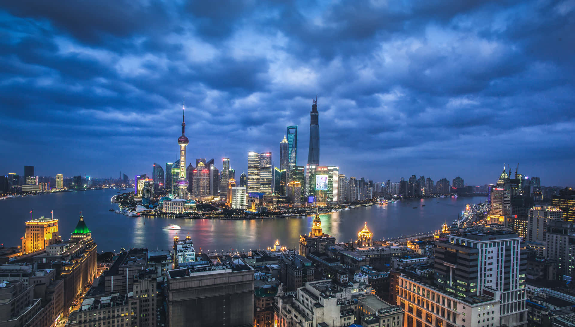 Shanghai Skyline Twilight View Wallpaper