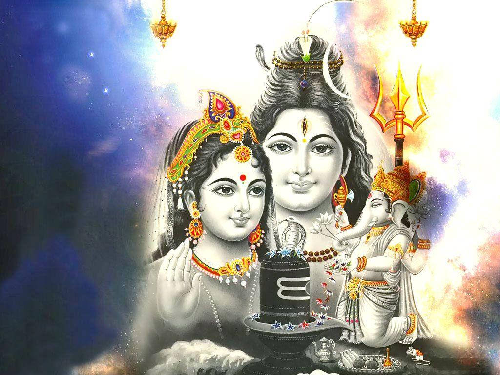 Download Shankar Bhagwan Shiva, Parvati, And Ganesha Wallpaper | Wallpapers .com