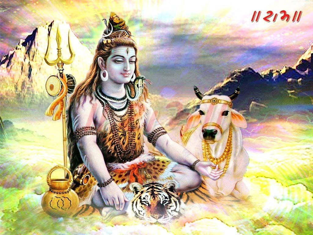 Shankarbhagwan Shiva Sitzt Mit Einer Kuh. Wallpaper