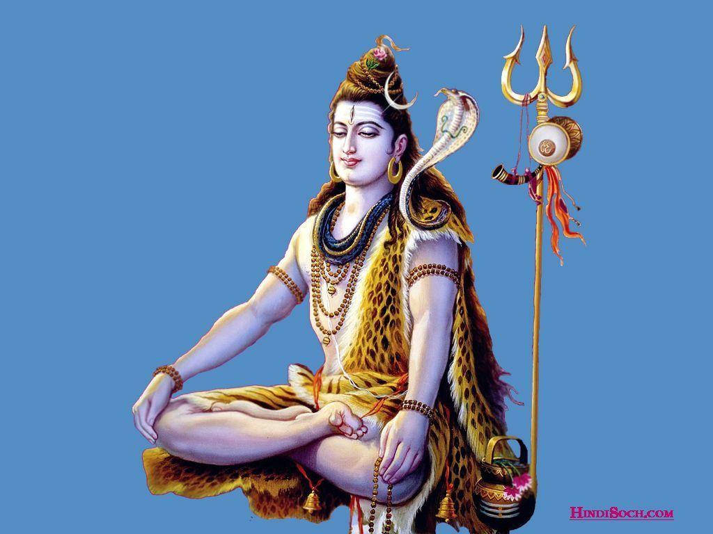 Shankarbhagwan Shiva Com Fundo Azul. Papel de Parede