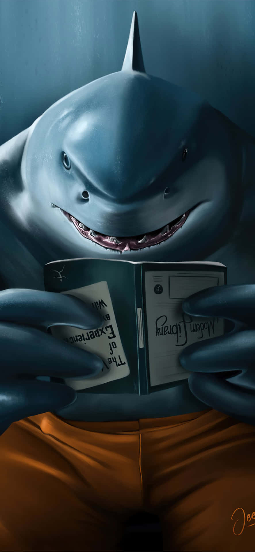 En haj holder et bog og læser det Wallpaper