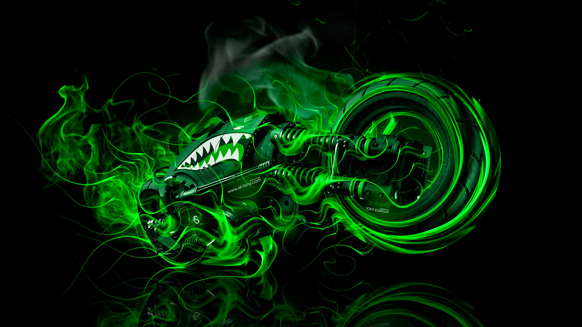 Shark Motorcycle With Green Fire Wallpaper