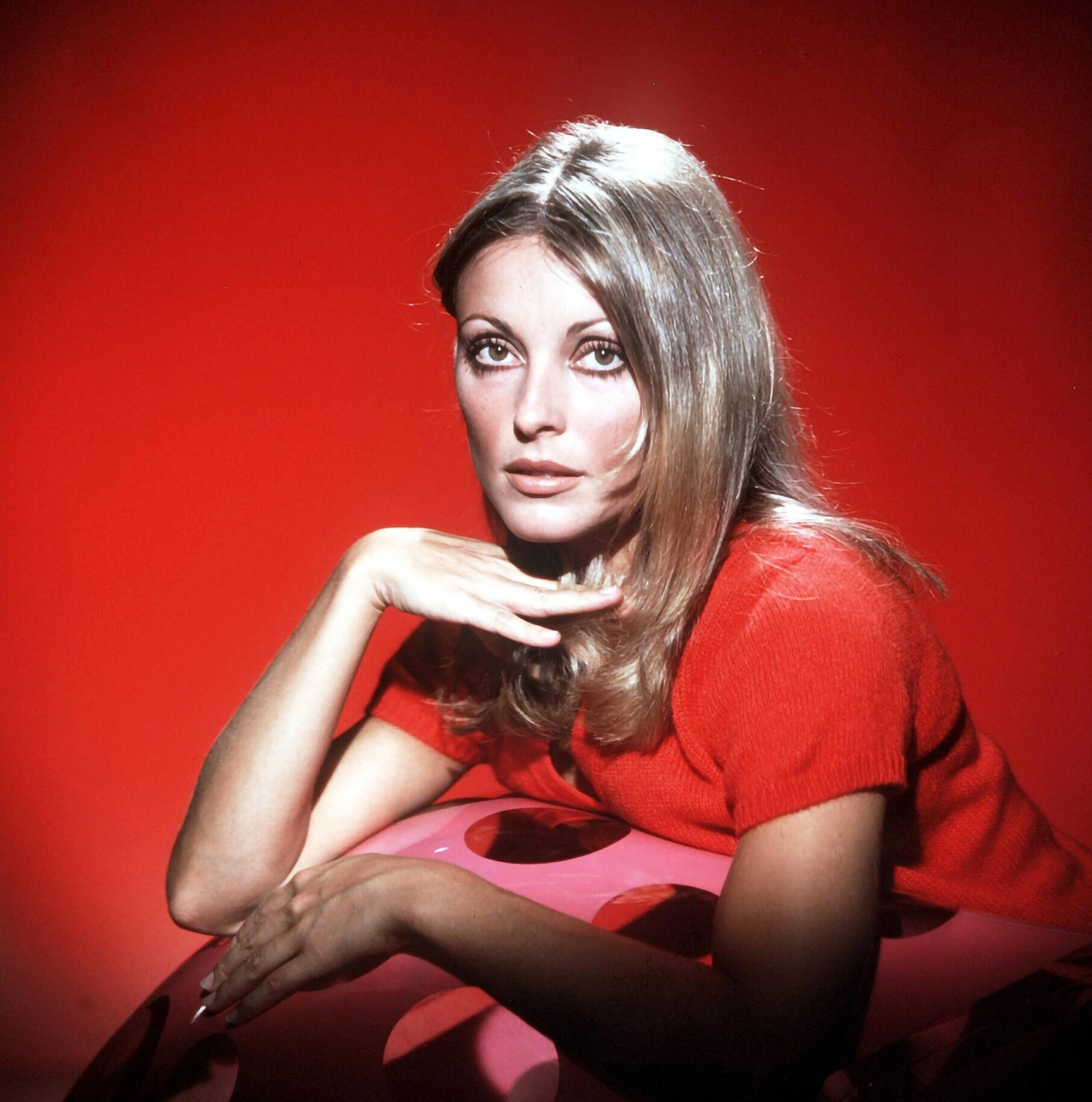 Sharon Tate On Red Wallpaper