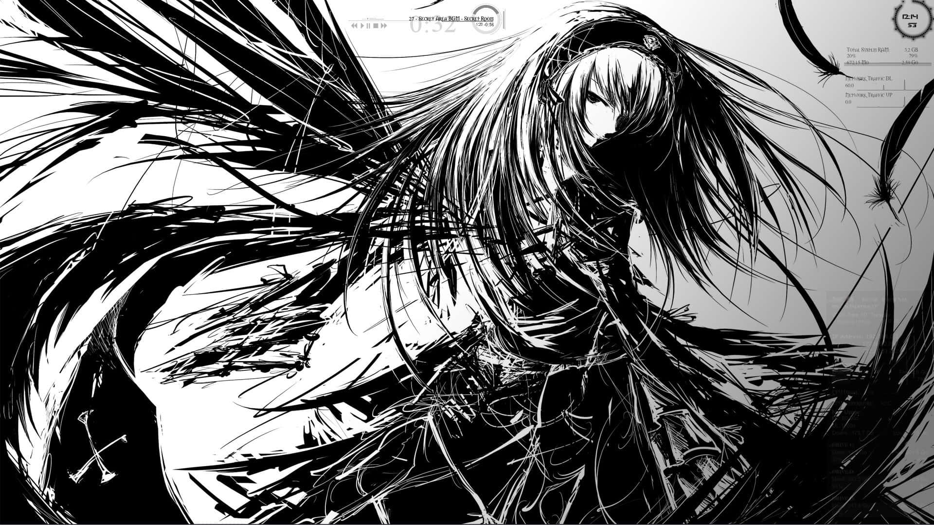 Sharp Winged Woman In Black And White Anime Pfp Wallpaper