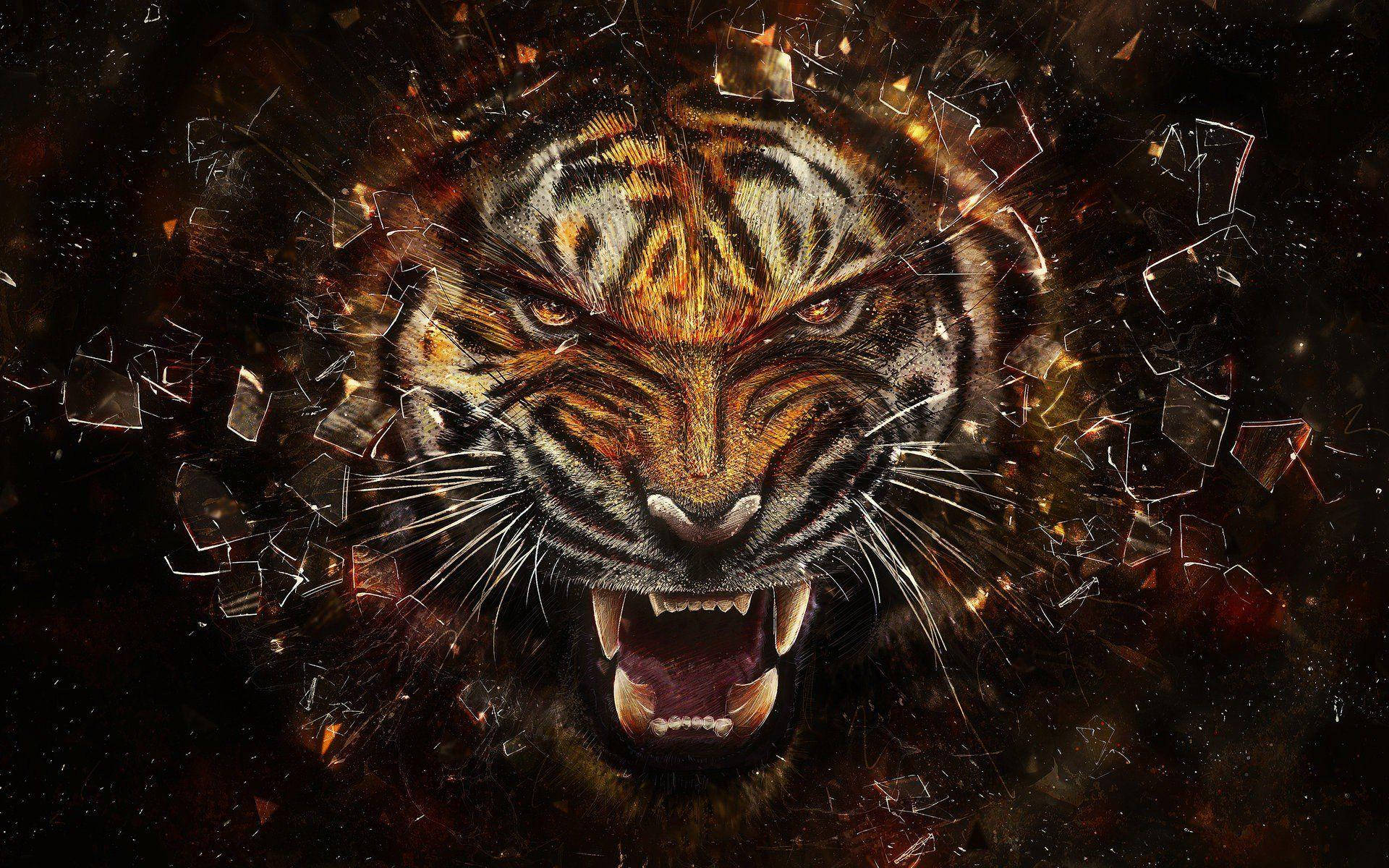 Shattered Angry Tiger Art Wallpaper