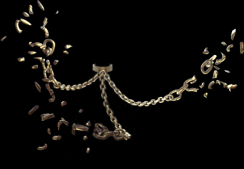 Shattered Golden Chain Floating Pieces PNG