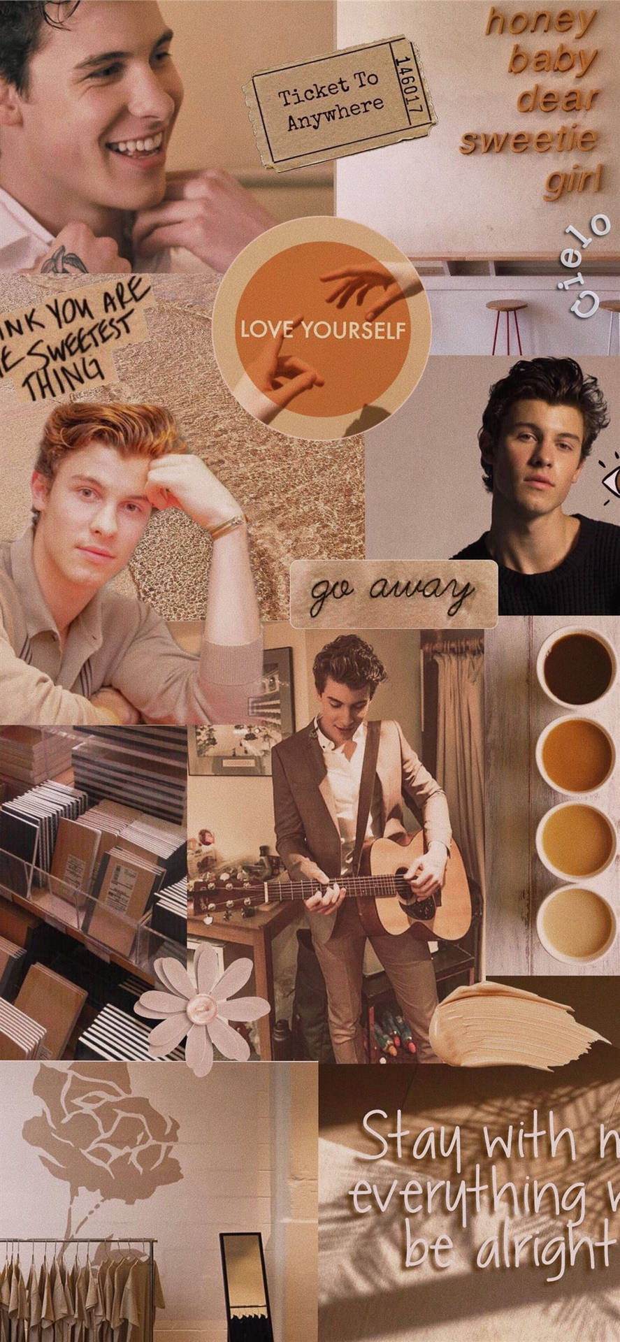 Shawn Mendes Beige Aesthetic Collage Wallpaper