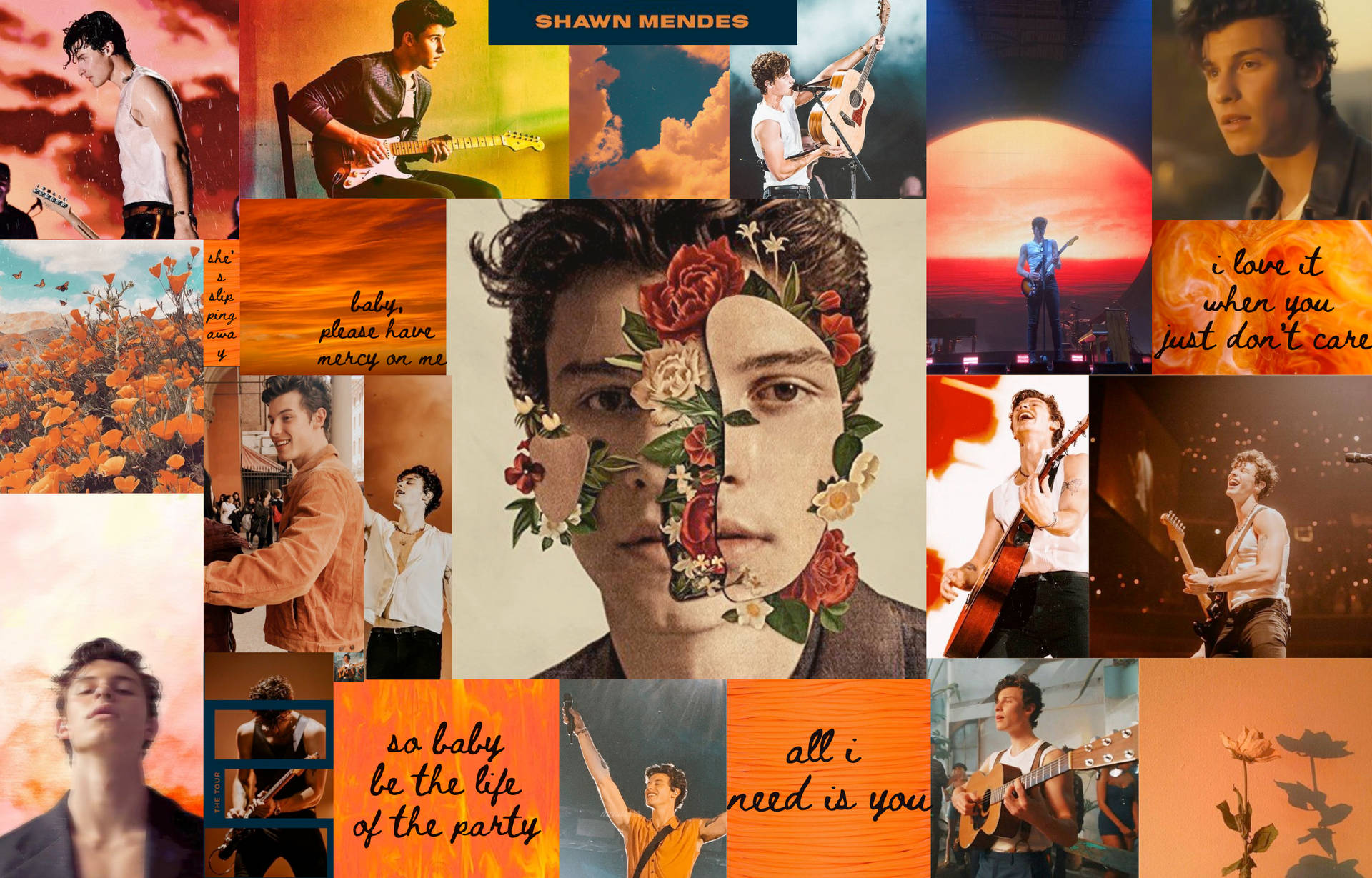 Shawn Mendes Orange Collage Wallpaper