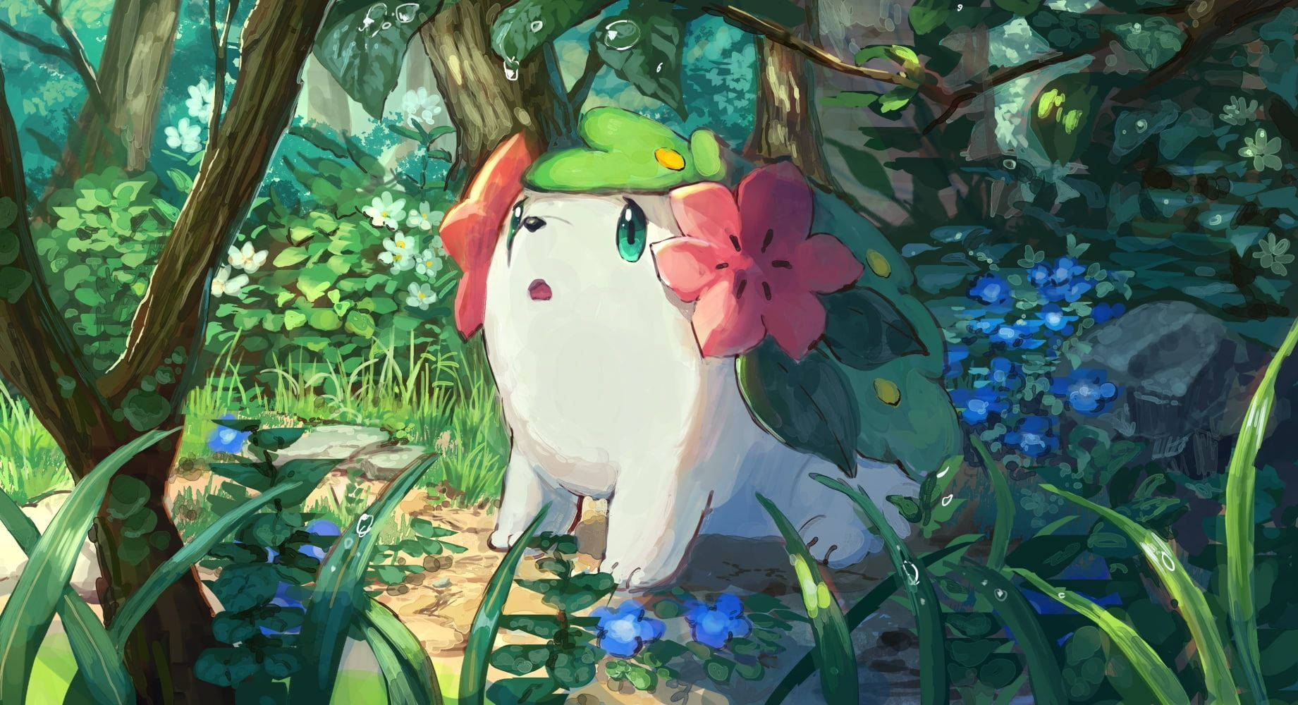 Shaymin Looking Up Forest Wallpaper