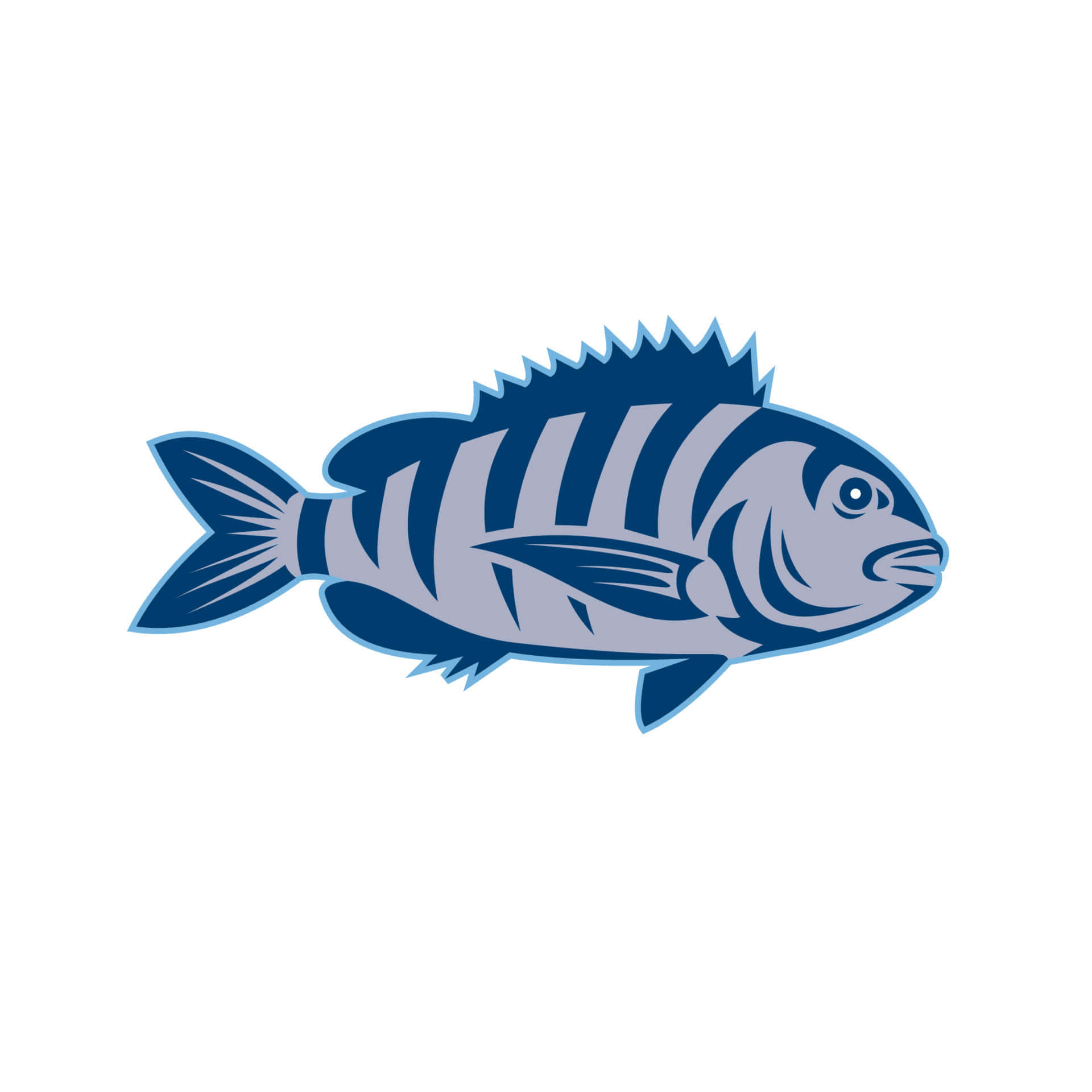 A Fish Logo With Blue Stripes On A White Background