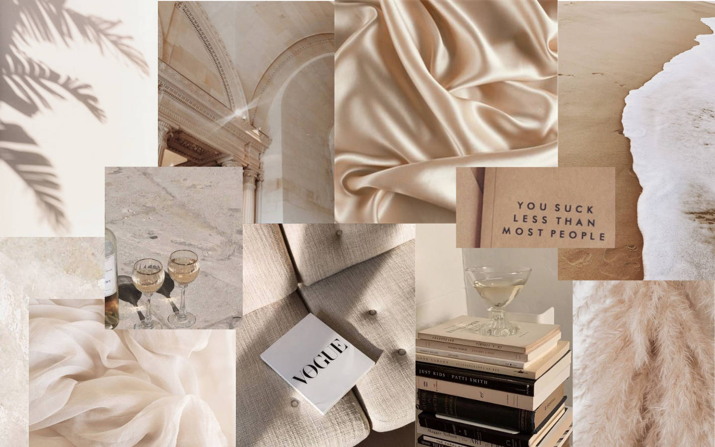 Sheets And Books Collage Beige Aesthetic Desktop Wallpaper