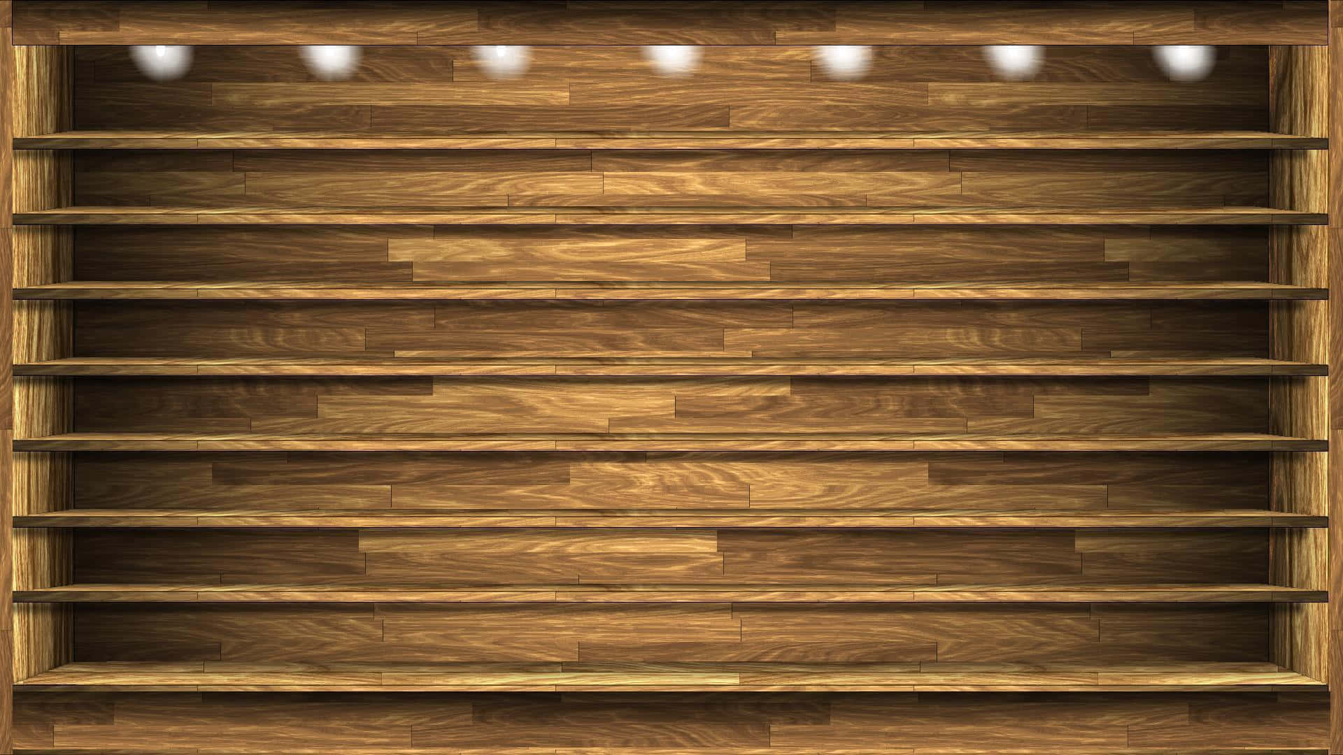 Wooden Shelves With Lights On The Wall