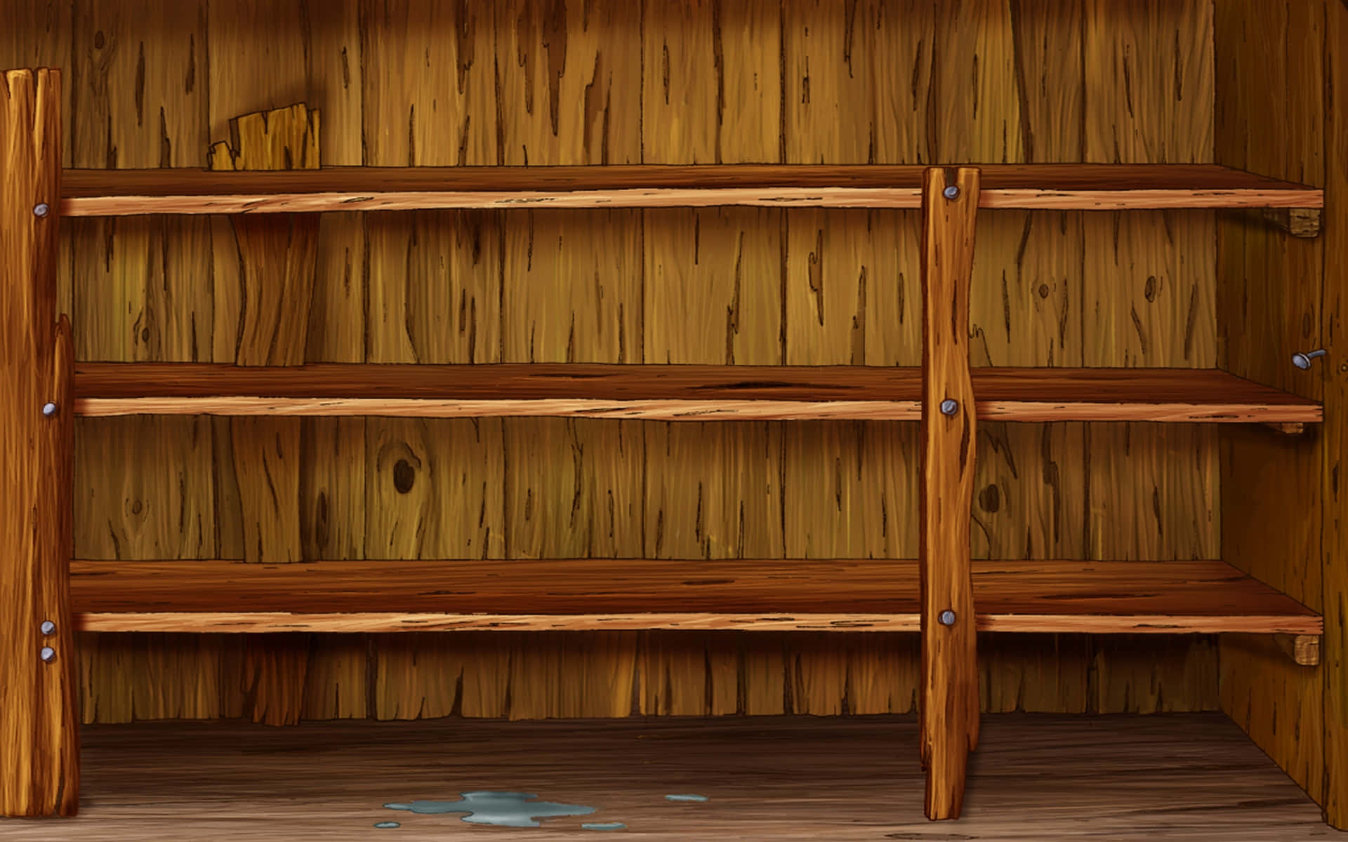 A Cartoon Shelf With A Wooden Shelf