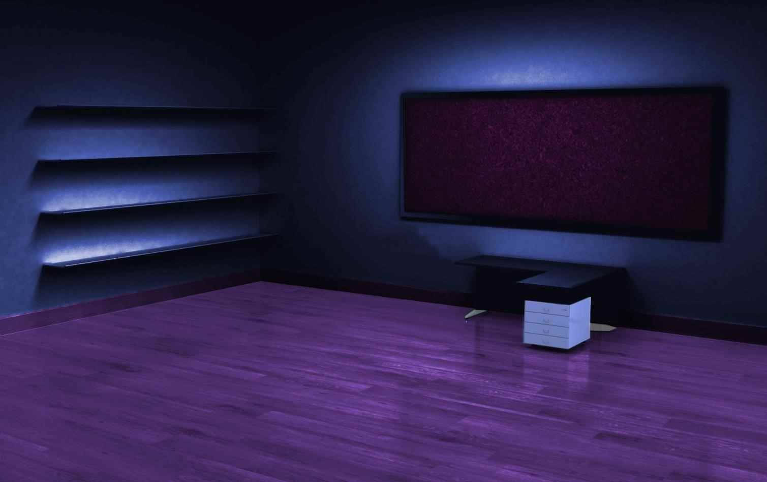 Sleek Desktop Shelf with Violet Theme Wallpaper