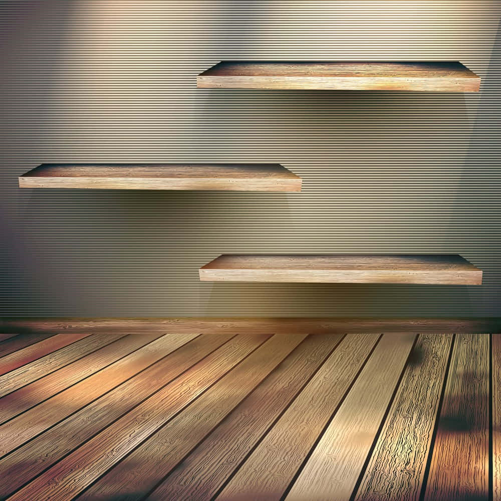 Three Wooden Shelves On A Wooden Floor