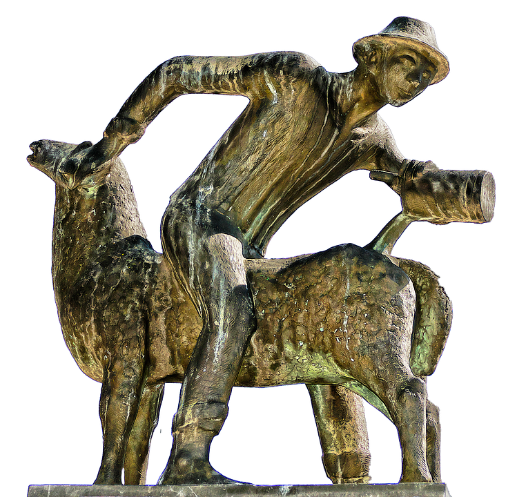 Shepherd Shearing Sheep Statue PNG