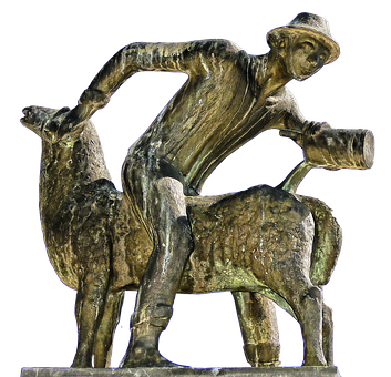 Shepherd Shearing Sheep Statue PNG