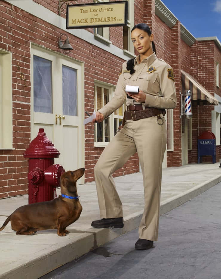 Sheriff With Dog On Main Street Wallpaper